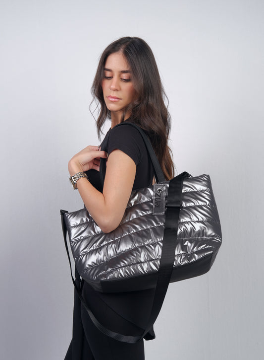 Puffer Handbag - Dark Silver
