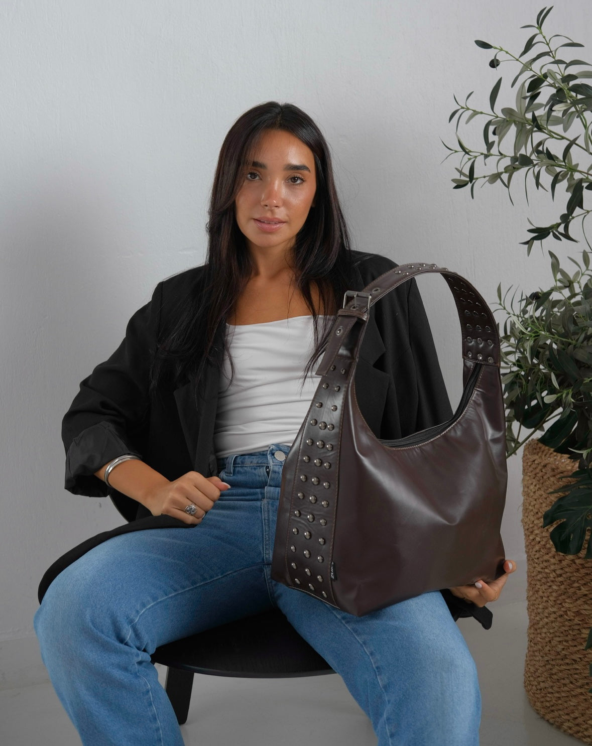 Kamara grande studs -Leather Brown