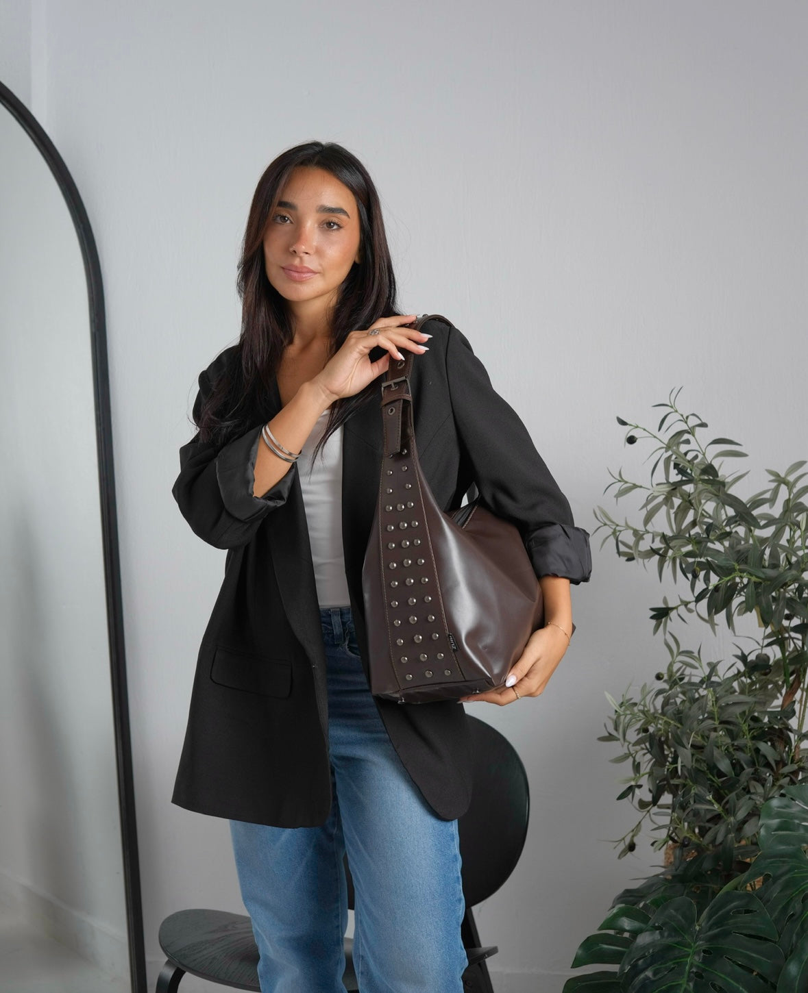 Kamara grande studs -Leather Brown