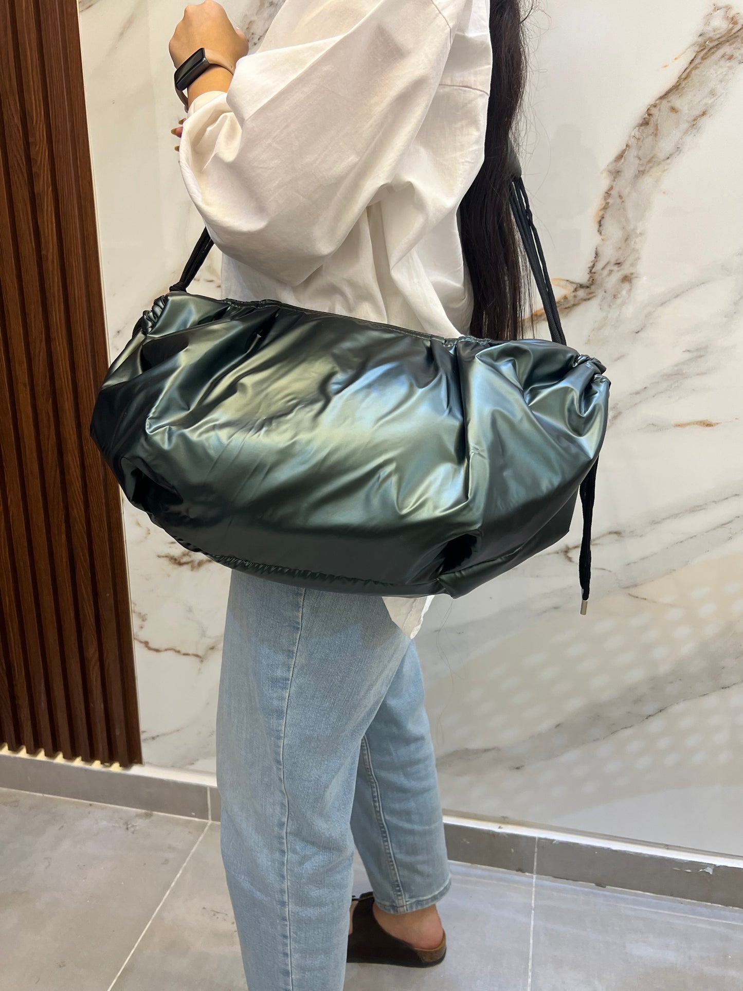 Large string bag - Metallic Olive