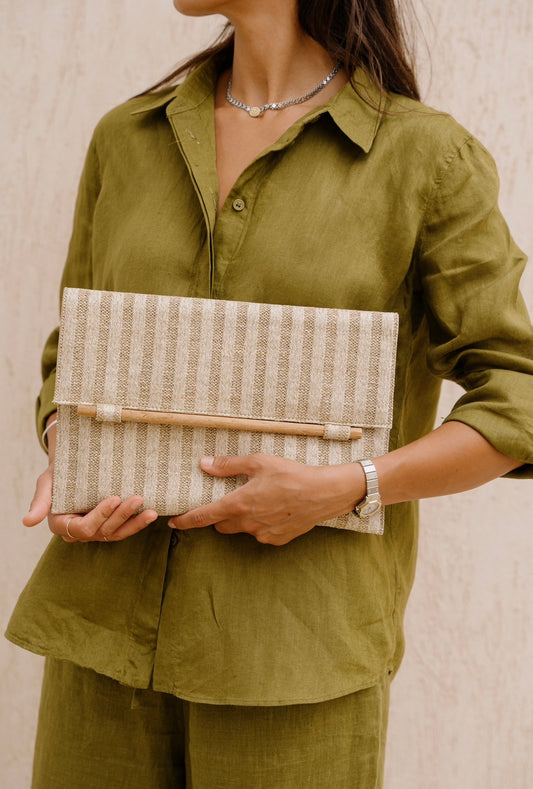 Kaya Clutch- Striped Beige