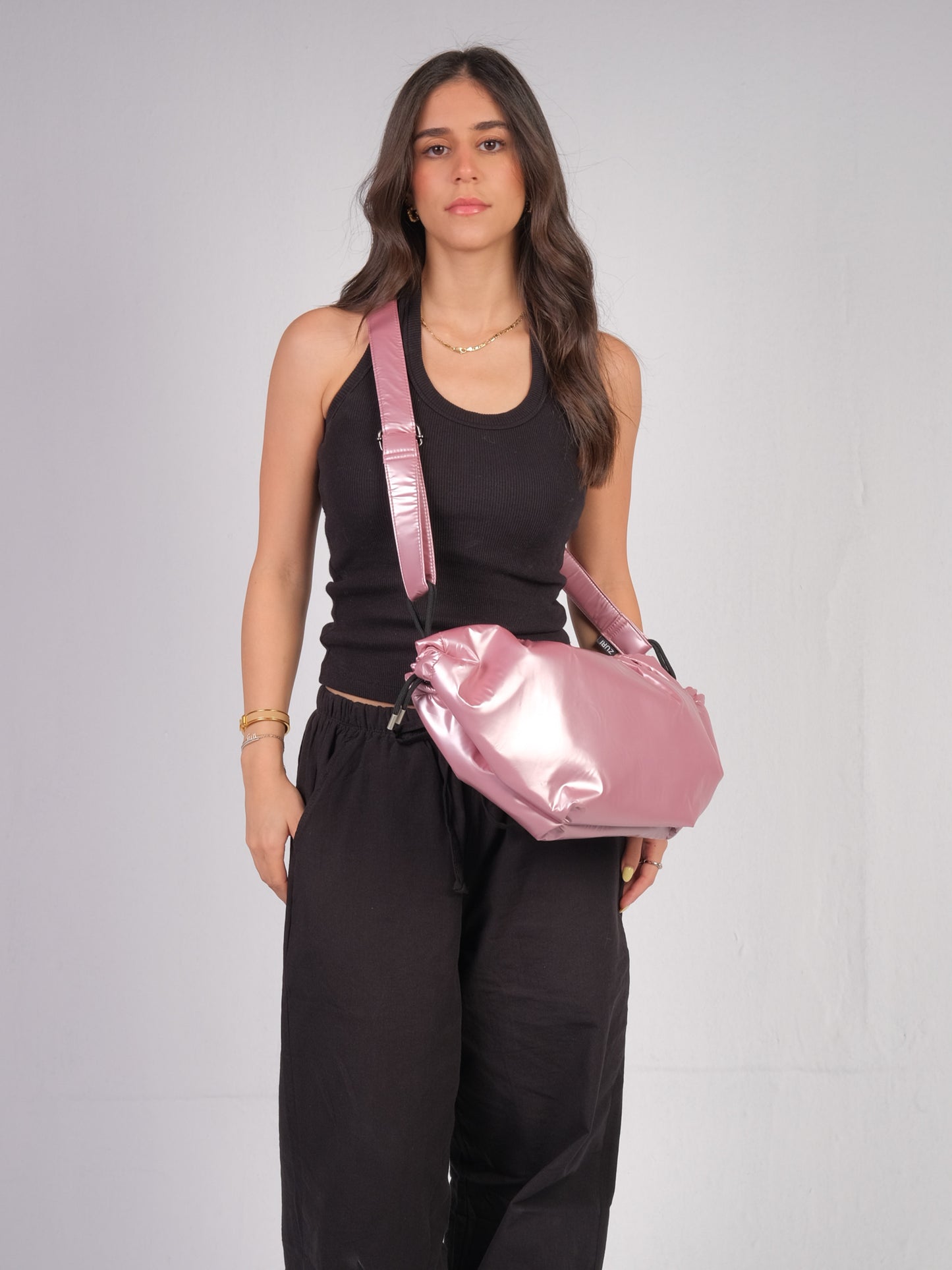 Medium String Bag - Metallic Rose