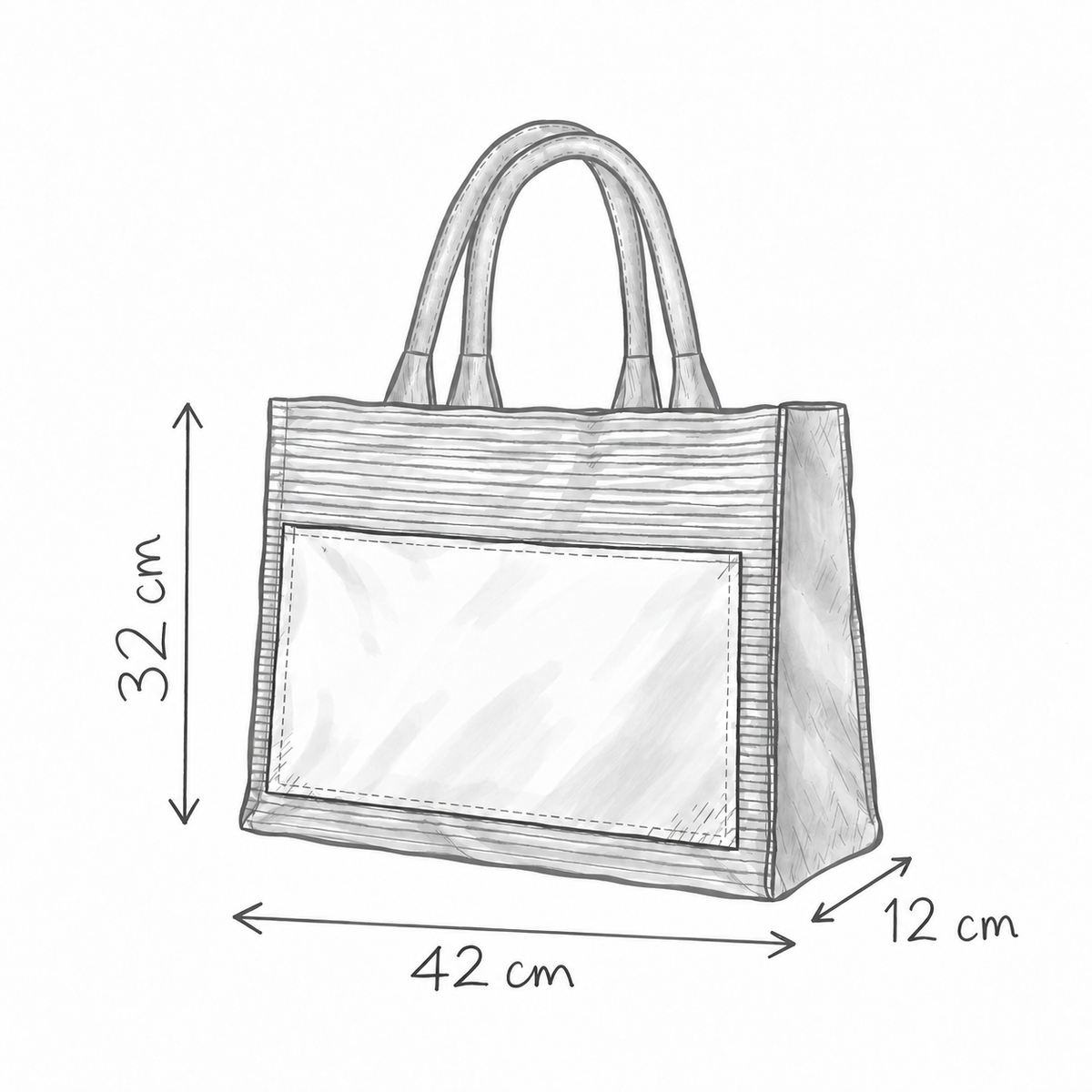 Zuri Tote dimensions: 42 cm wide, 32 cm high, 12 cm deep