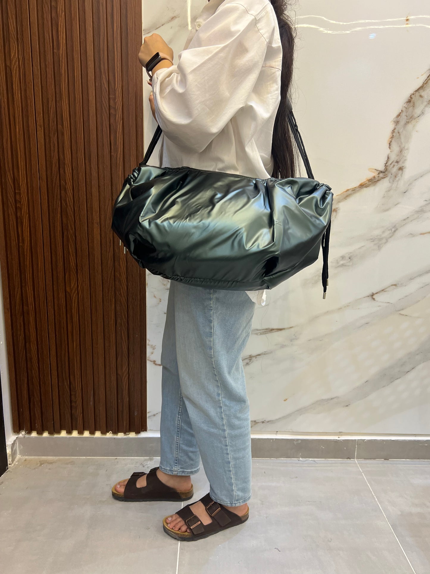 Large string bag - Metallic Olive