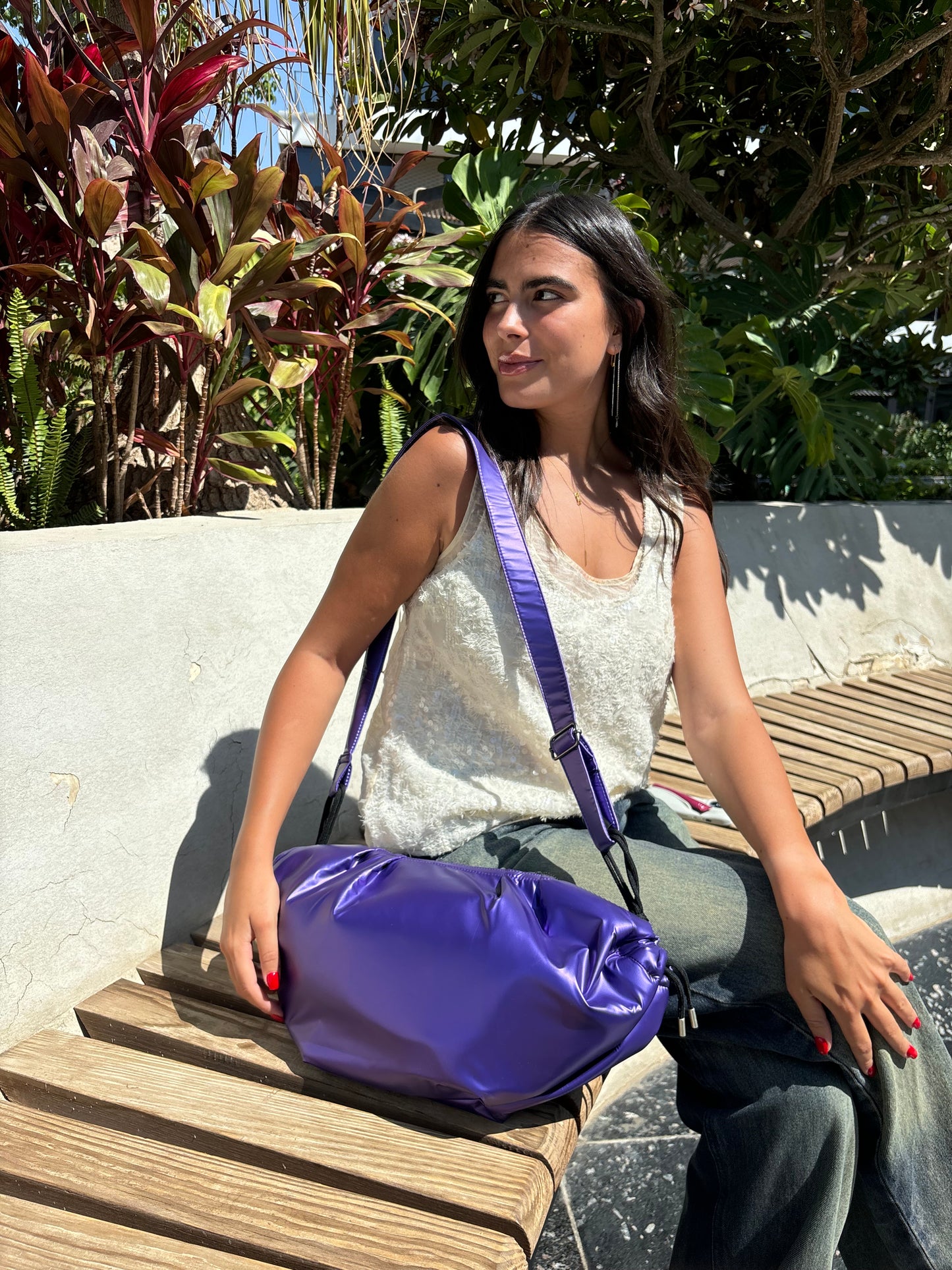 Medium String Bag - Metallic purple