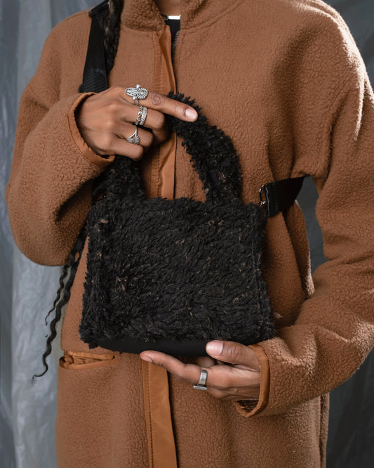 Fur black-beige small bag