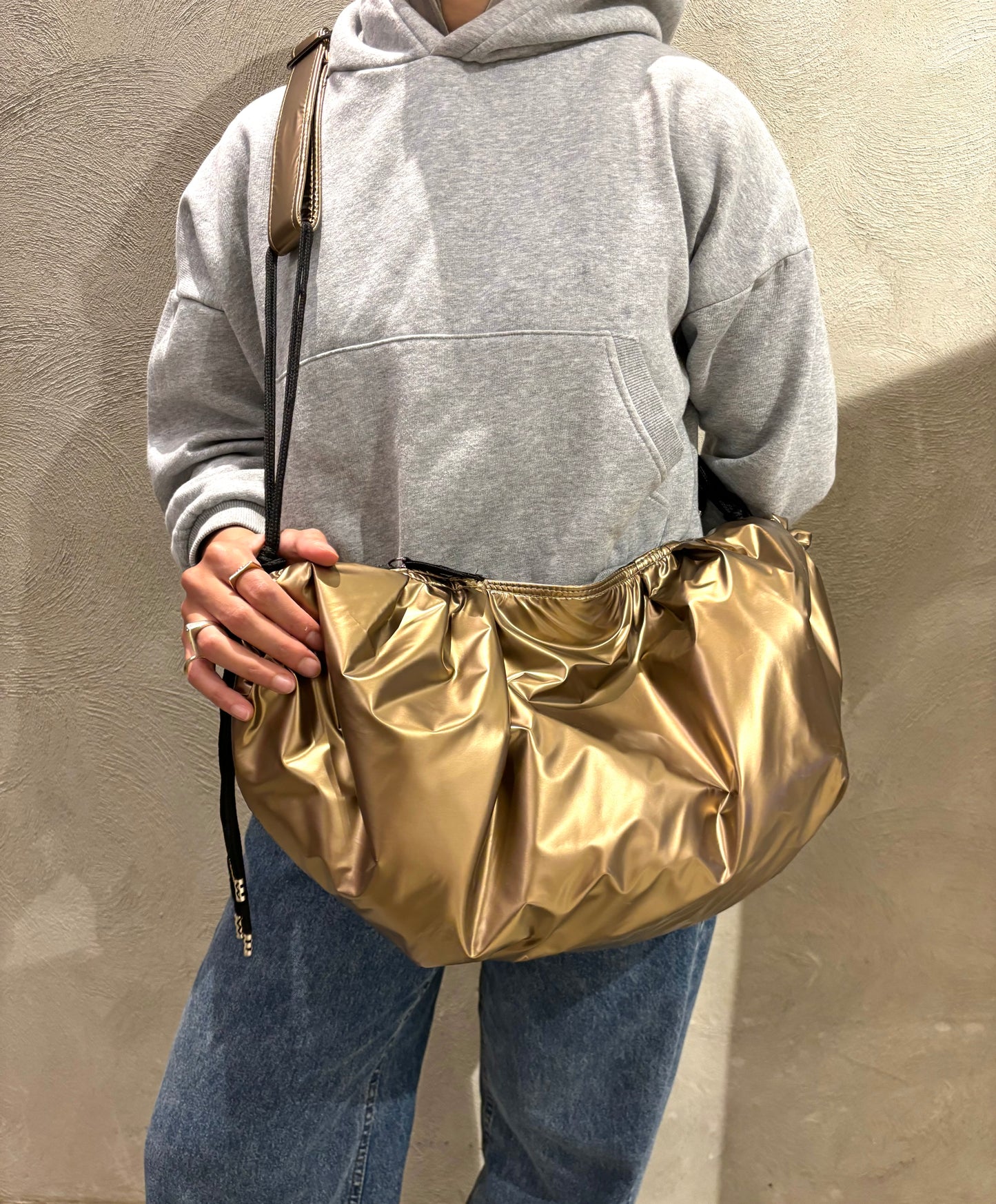 Gold large string bag