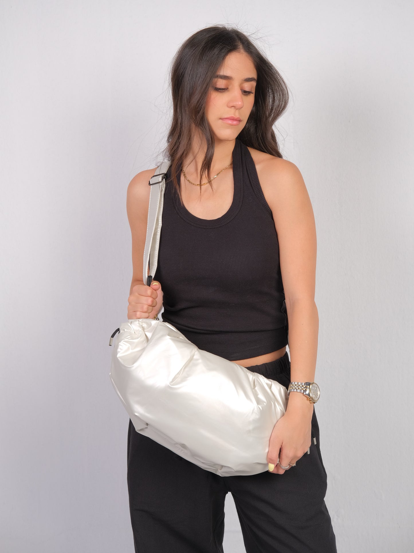 Medium String Bag - Pearl white
