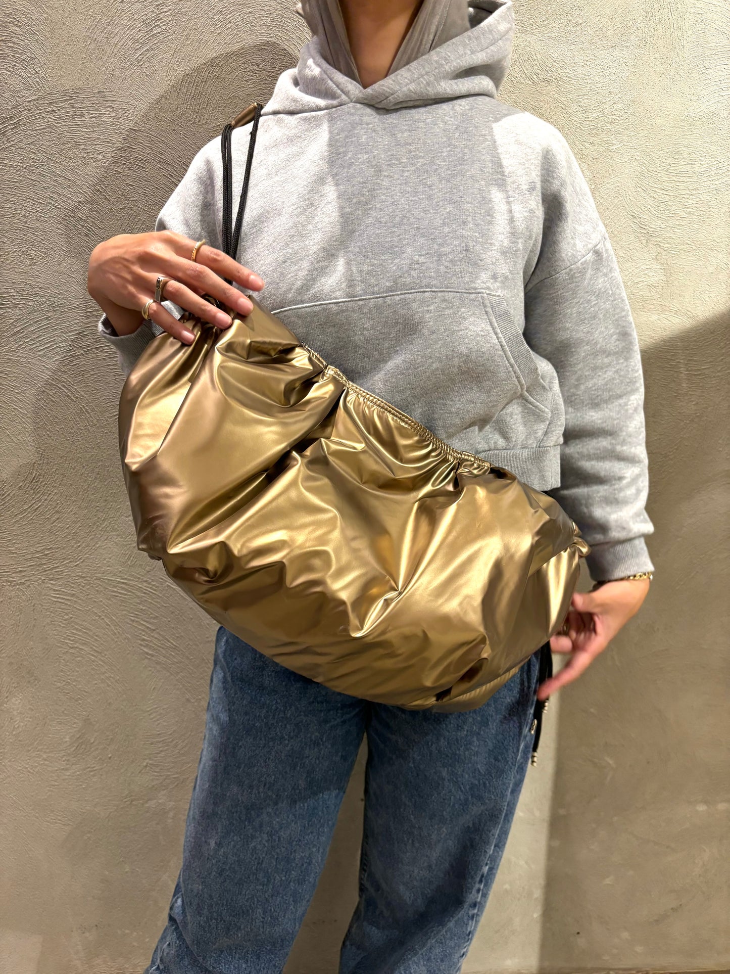 Gold large string bag