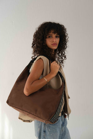 Kamara Grande Studs- Suede dark brown