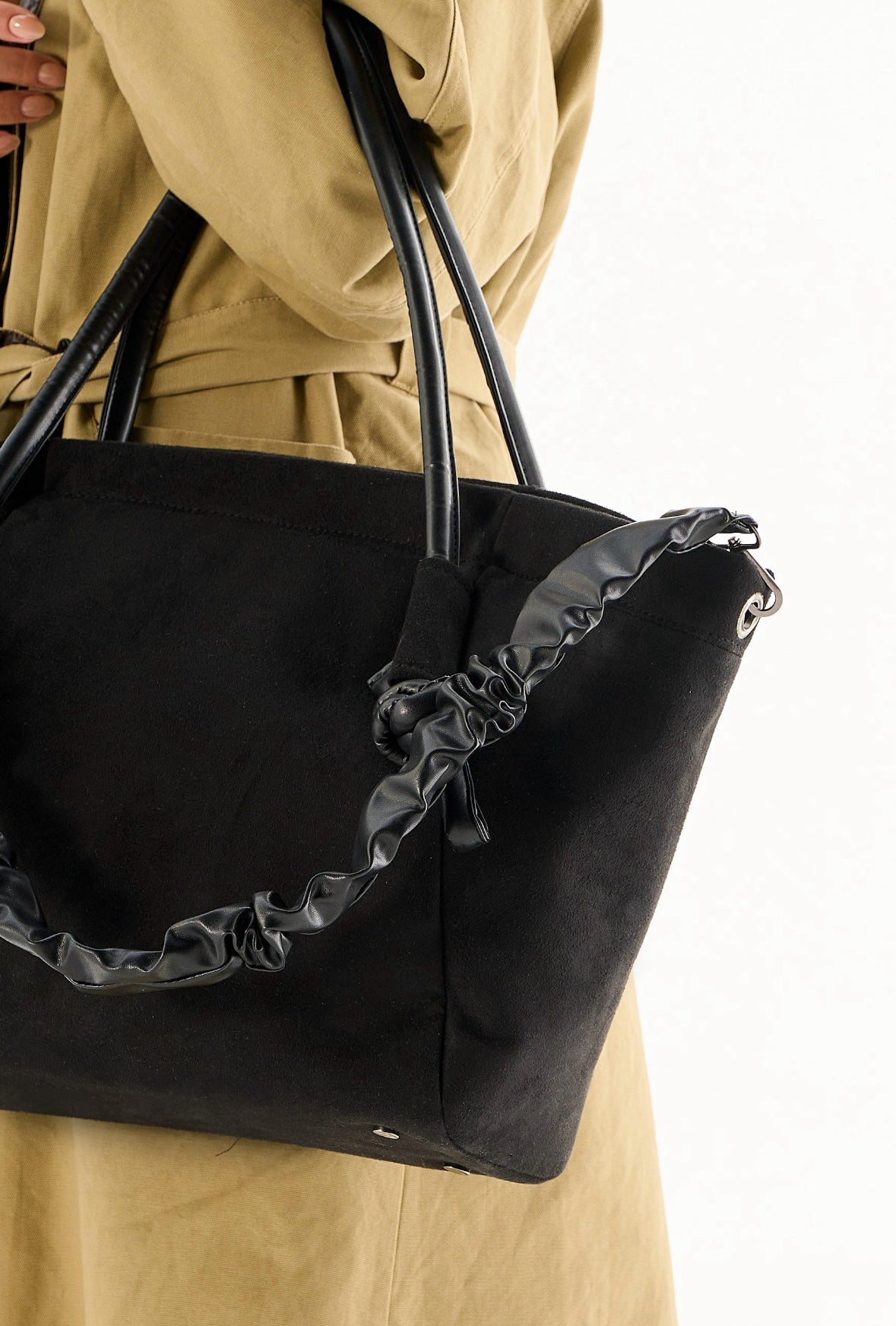 Via Tote - Black Suede