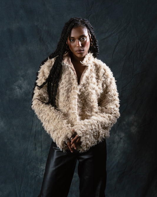 Beige fur cropped jacket