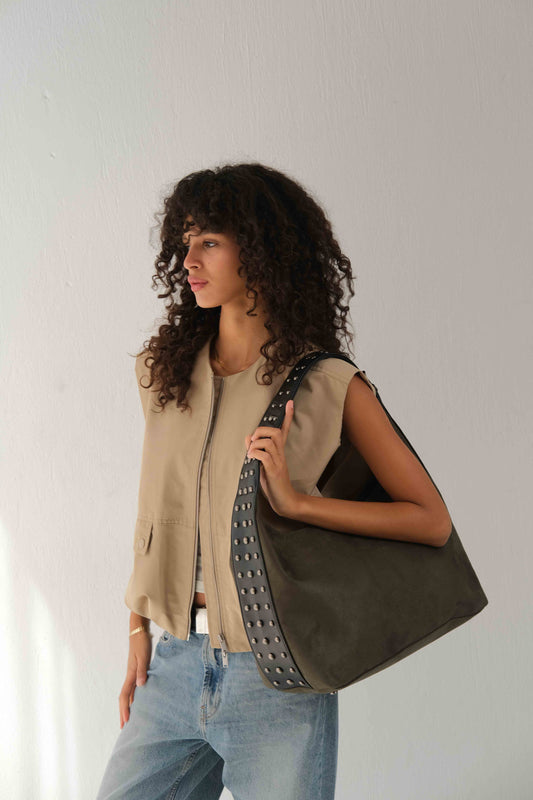 Kamara Grande Studs- Suede olive