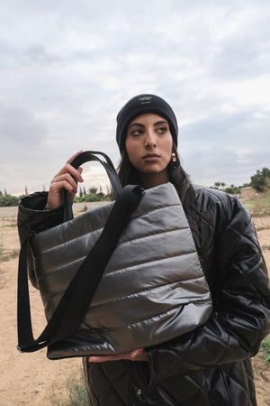 Puffer Handbag - Dark Silver