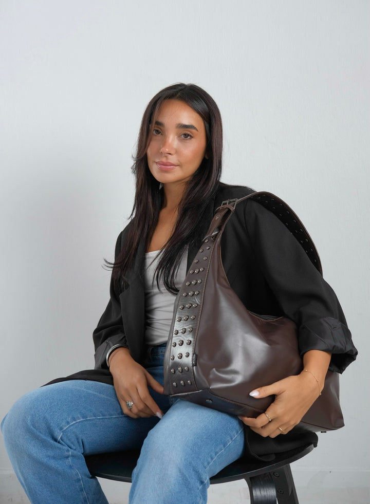 Kamara grande studs -Leather Brown